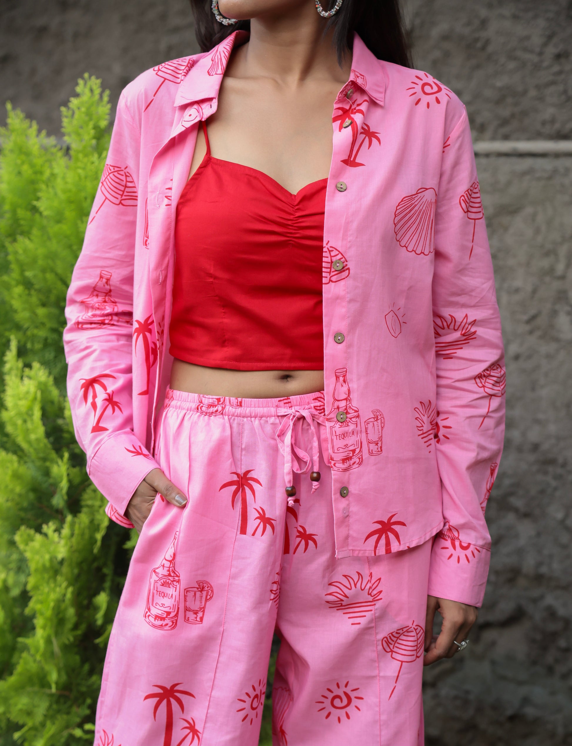Zoom look of pink coord set