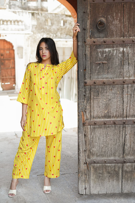 lemon love stripes kurta set