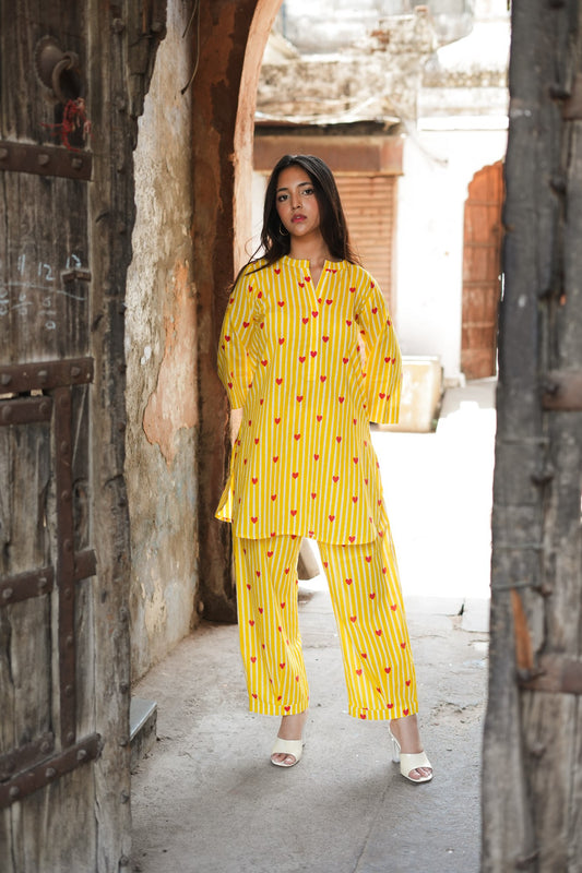 lemon love stripes kurta set