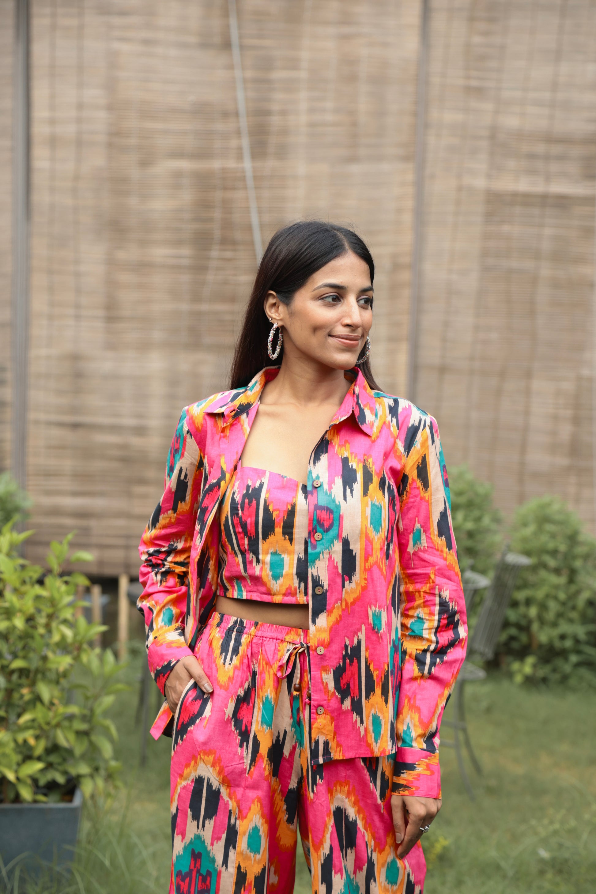 Side look of Ikat Print Coord Set