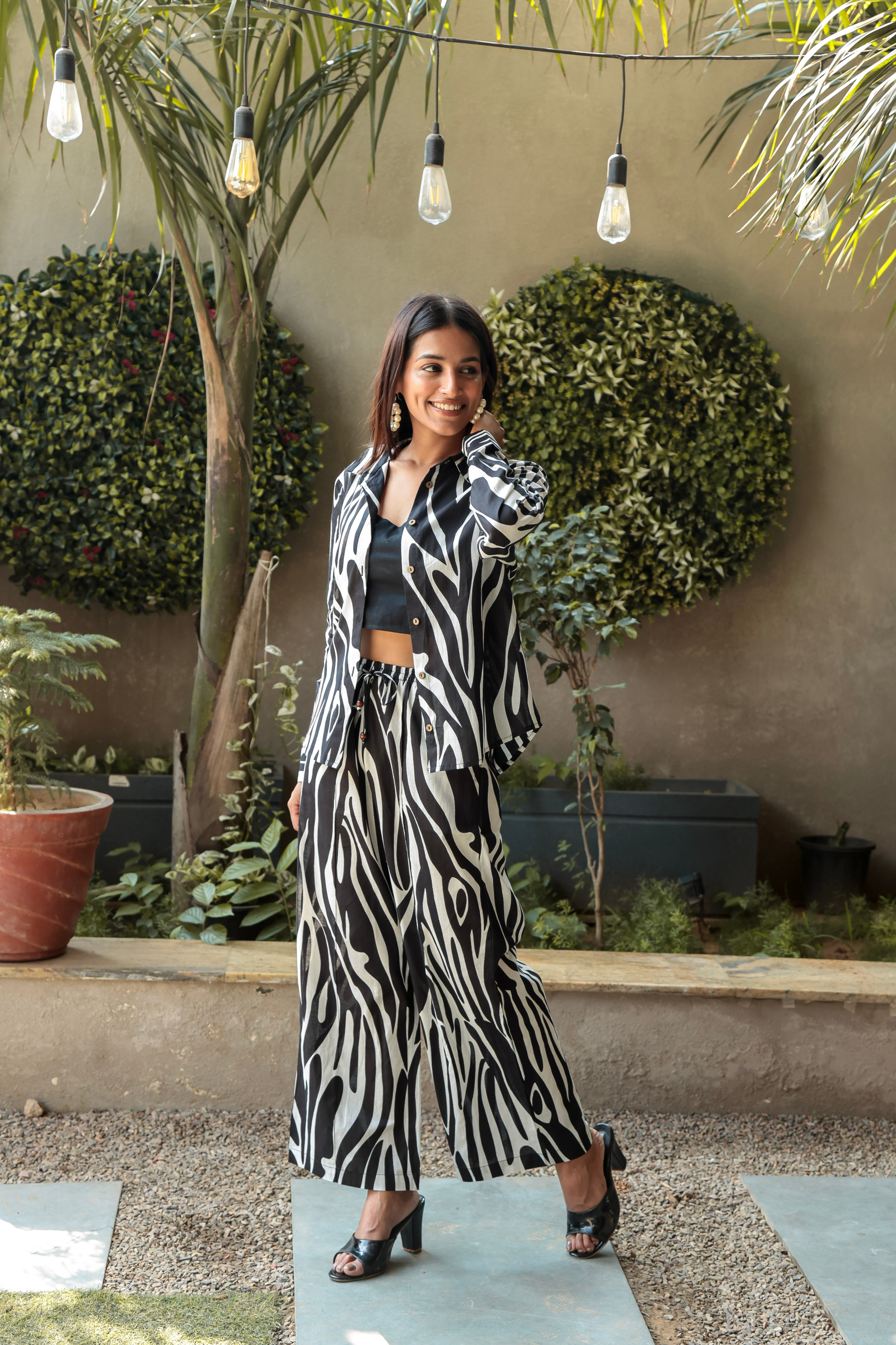 Full view of Black & White Striped Coord Set