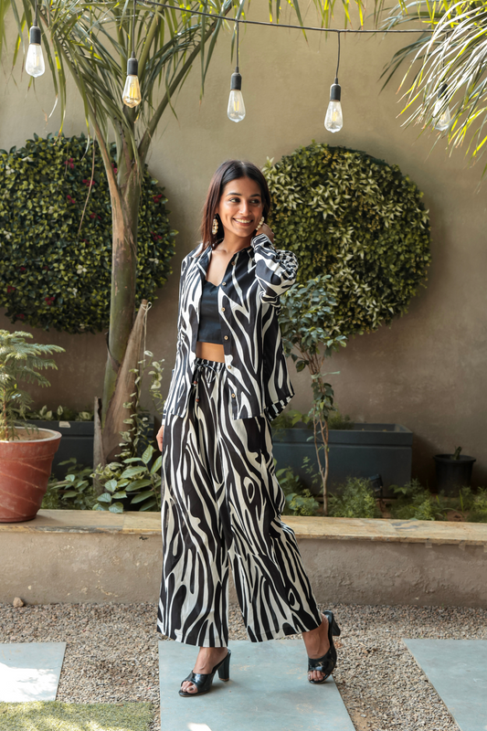 Full view of Black & White Striped Coord Set