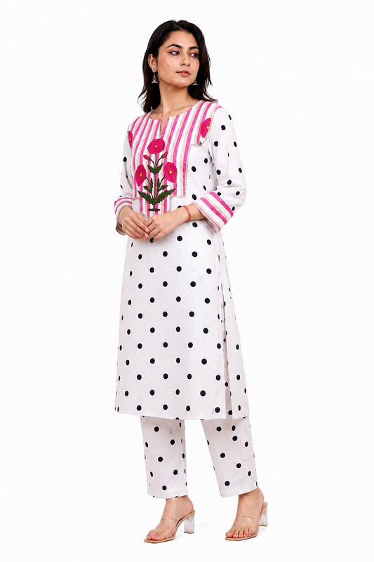 Polka Bloom Cotton Kurta Set