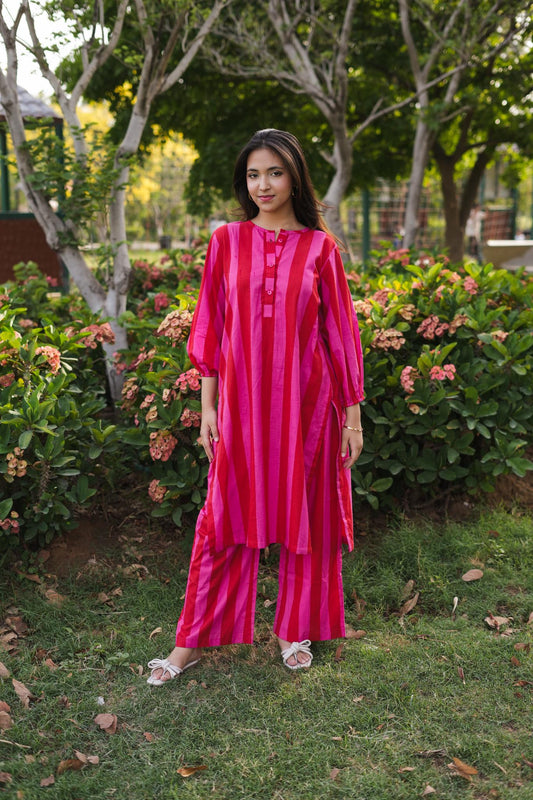 Gulnaar Pop Striped Kurta Set