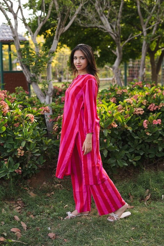 Gulnaar Pop Striped Kurta Set