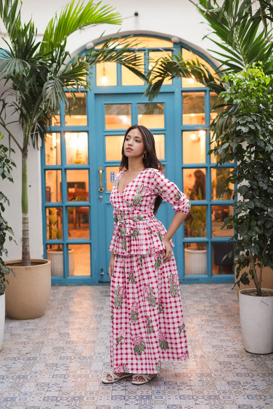 Blooming Checks Skirt Set