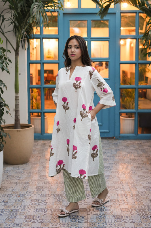 Rosette Stripe Kurta Set