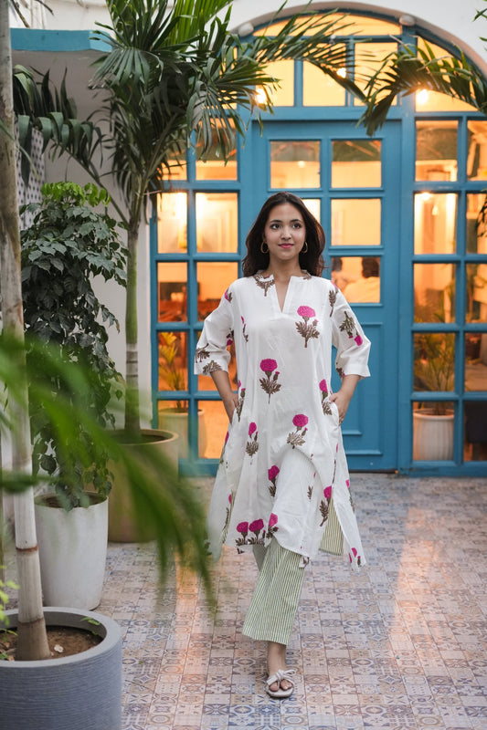 Rosette Stripe Kurta Set
