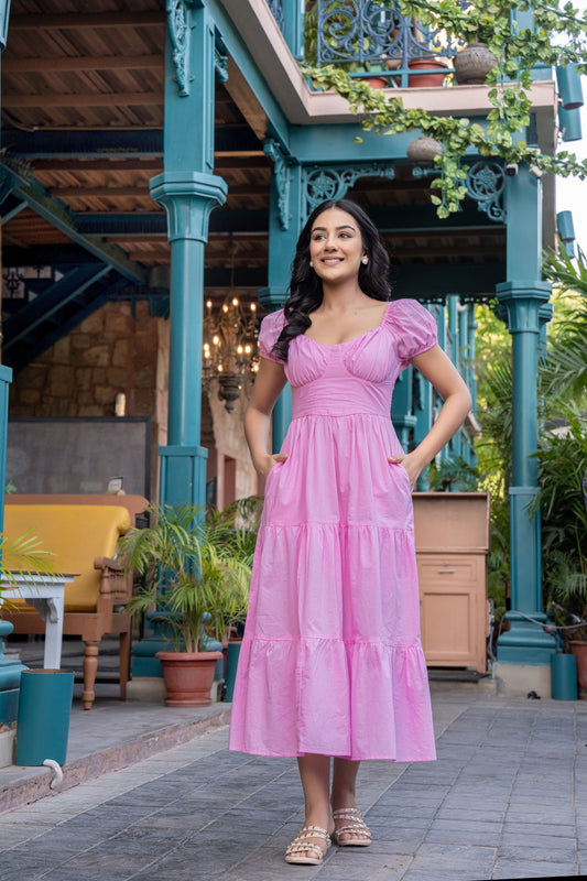 Pink Cotton Bustier Fit & Flare Dress