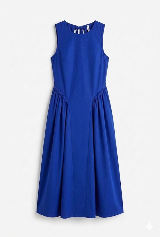 Azure Ease – Blue Poplin Cotton Midi Dress