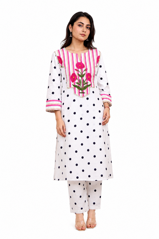 Polka Bloom Cotton Kurta Set