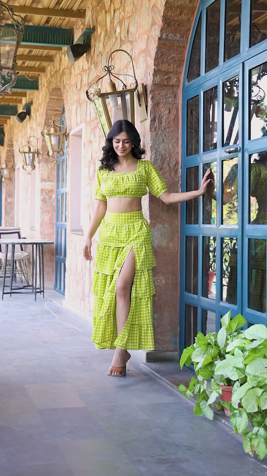 Lime Green Checks printed Coord Set