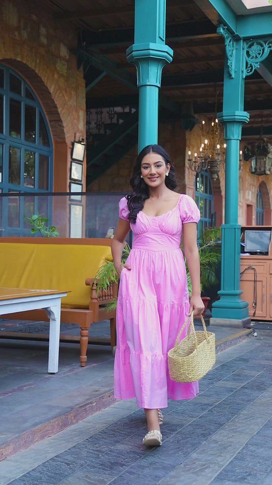 Pink Cotton Bustier Fit & Flare Dress